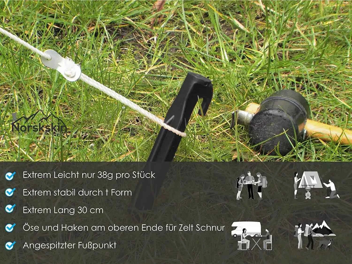 Zelt-Heringe Kunststoff 30 cm – Ultraleichte Erdnägel in Schwarz für sicheres Zelten