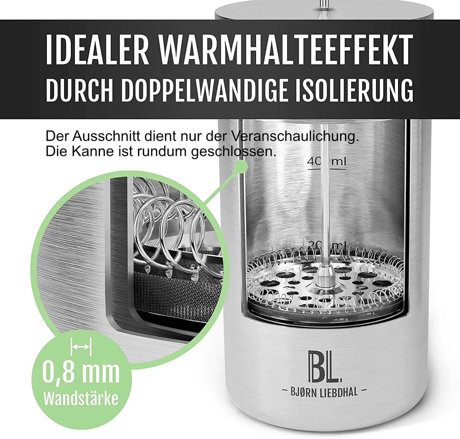Bjørn Liebdhal French Press Edelstahl Kaffeemaschine auch für Camping - Outdoor Alm