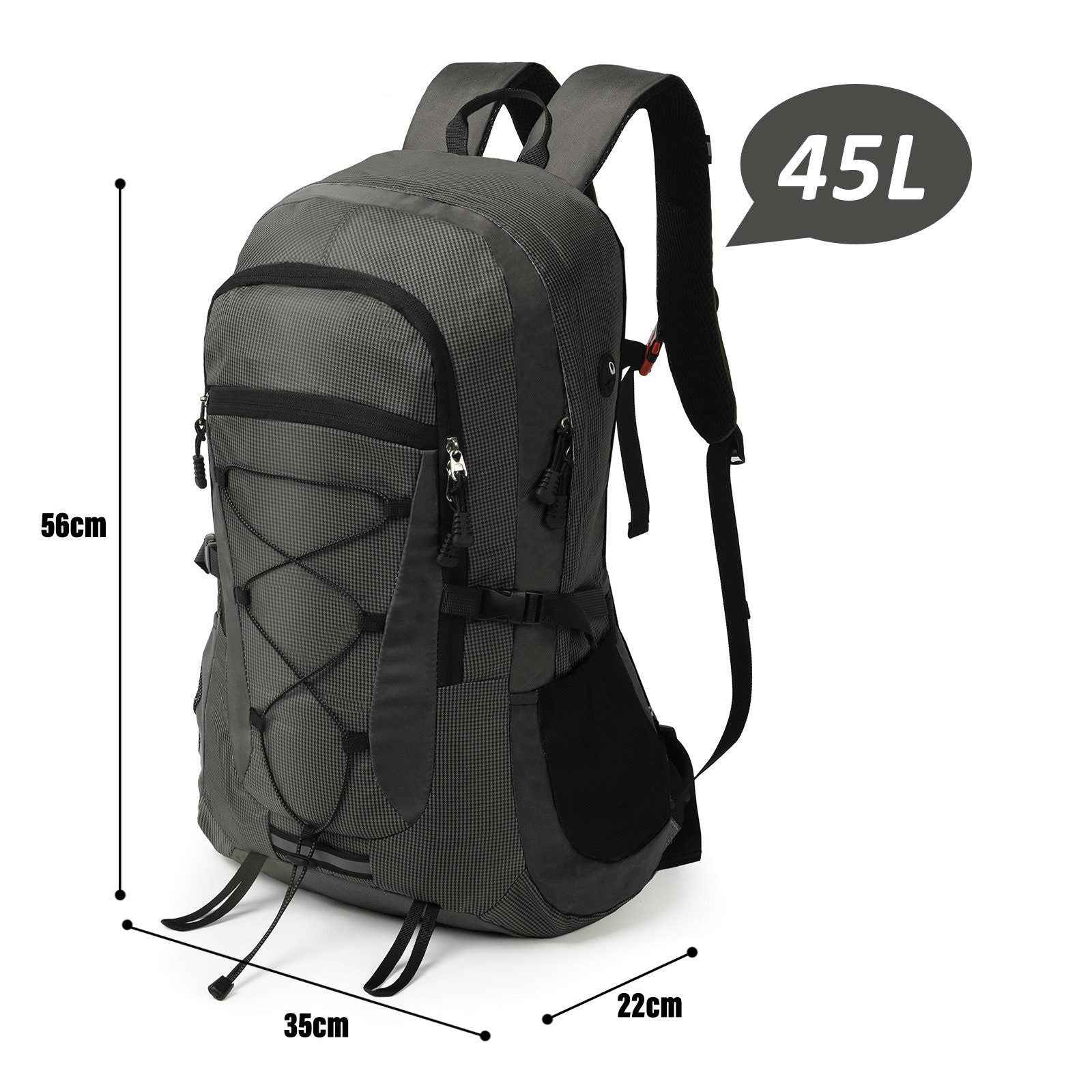 Rucksack Grau 45 Liter für Backpacking und Trekking Touren – Ideal für Bergwandern