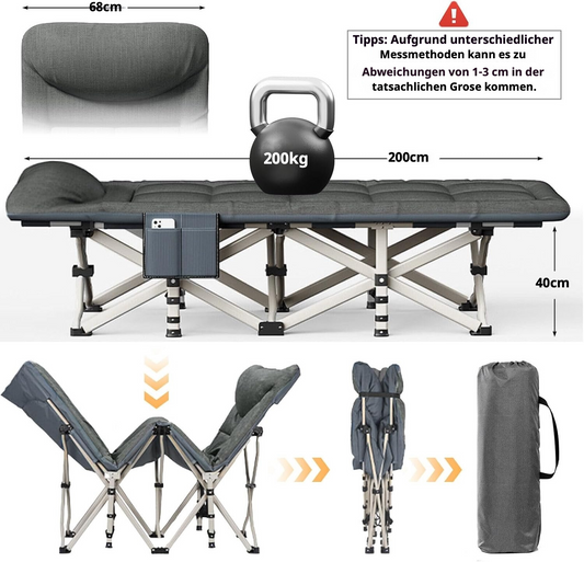 Feldbett Campingbett 200 kg Liege Gästebett Klappliege