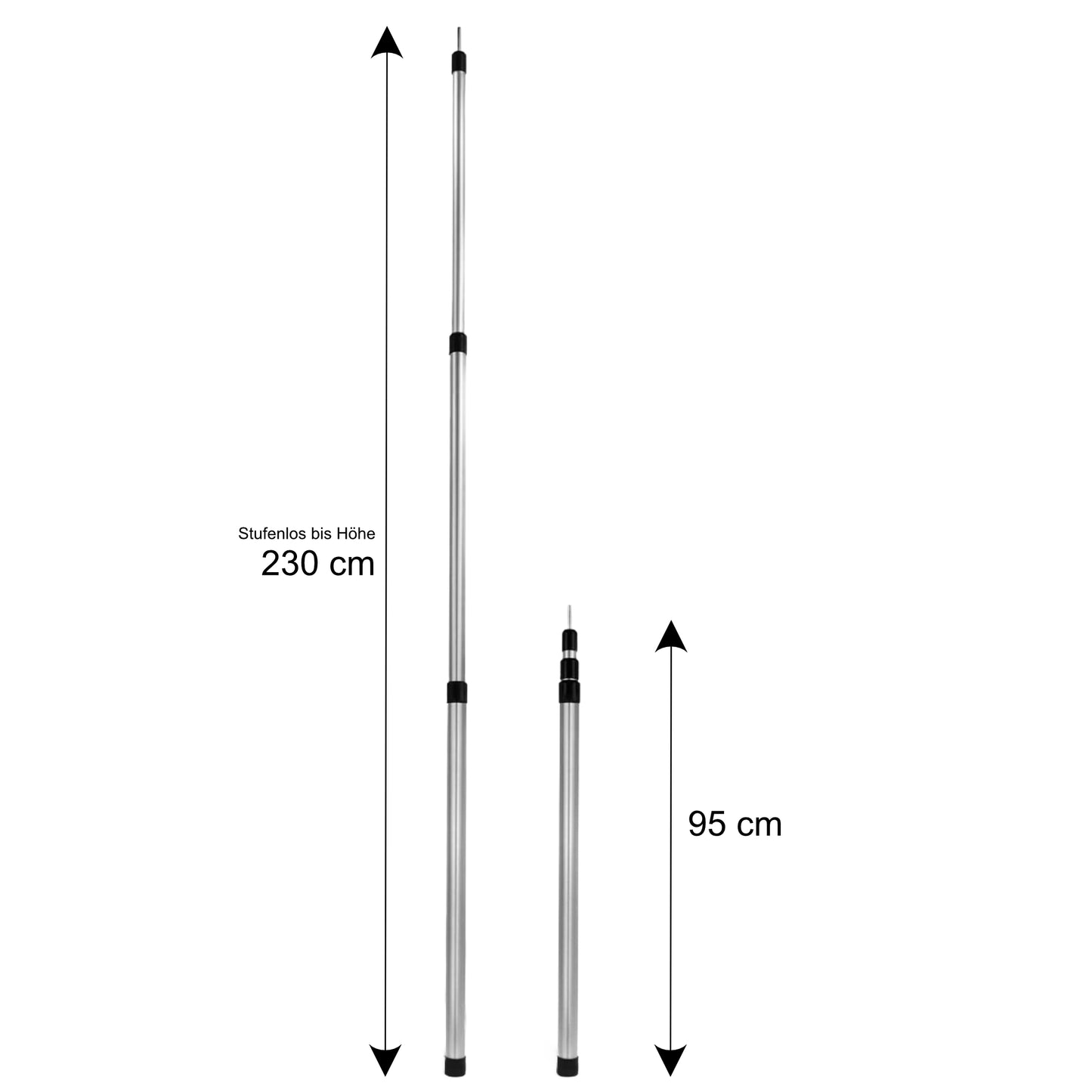 Zelt Teleskopstange Alu 230 cm – Aufstellstange für Heckzelt, verstellbar von 95 cm bis 230 cm - Outdoor Alm