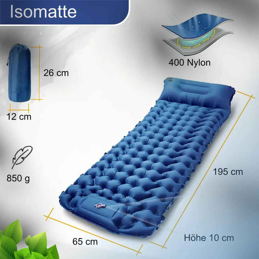 Isomatte blau 195 cm x 65 cm 10 cm mit Kissen und Pumpe