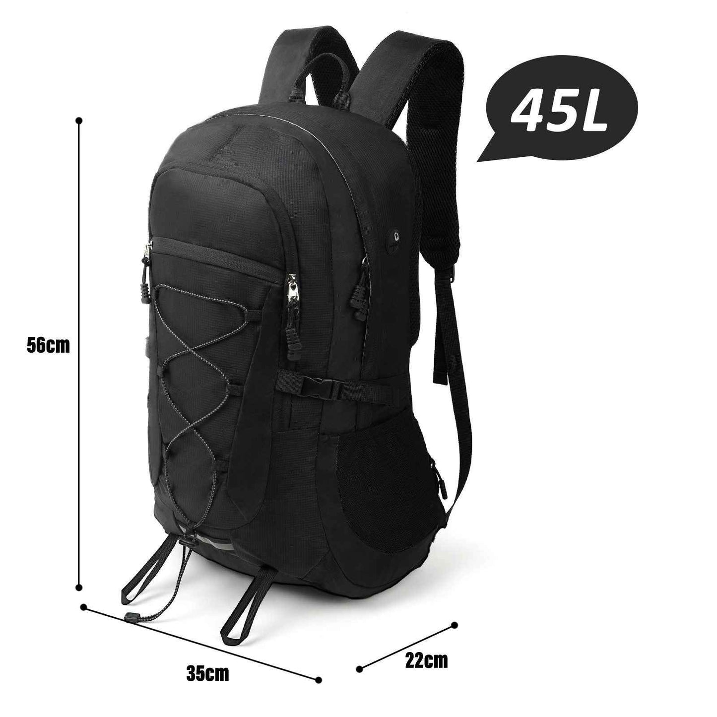 Trekking Rucksack 45 Liter - Schwarz, Ideal für Backpacking und Wandertouren