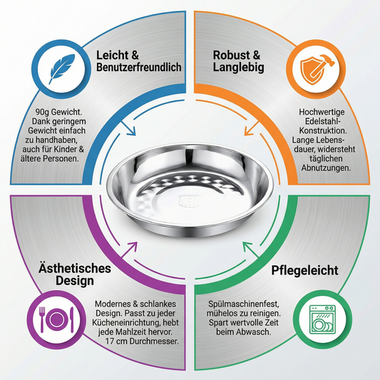 Edelstahl Teller 17 cm 2 Pack für Suppen, Speisen und Salate - Leicht und Robust