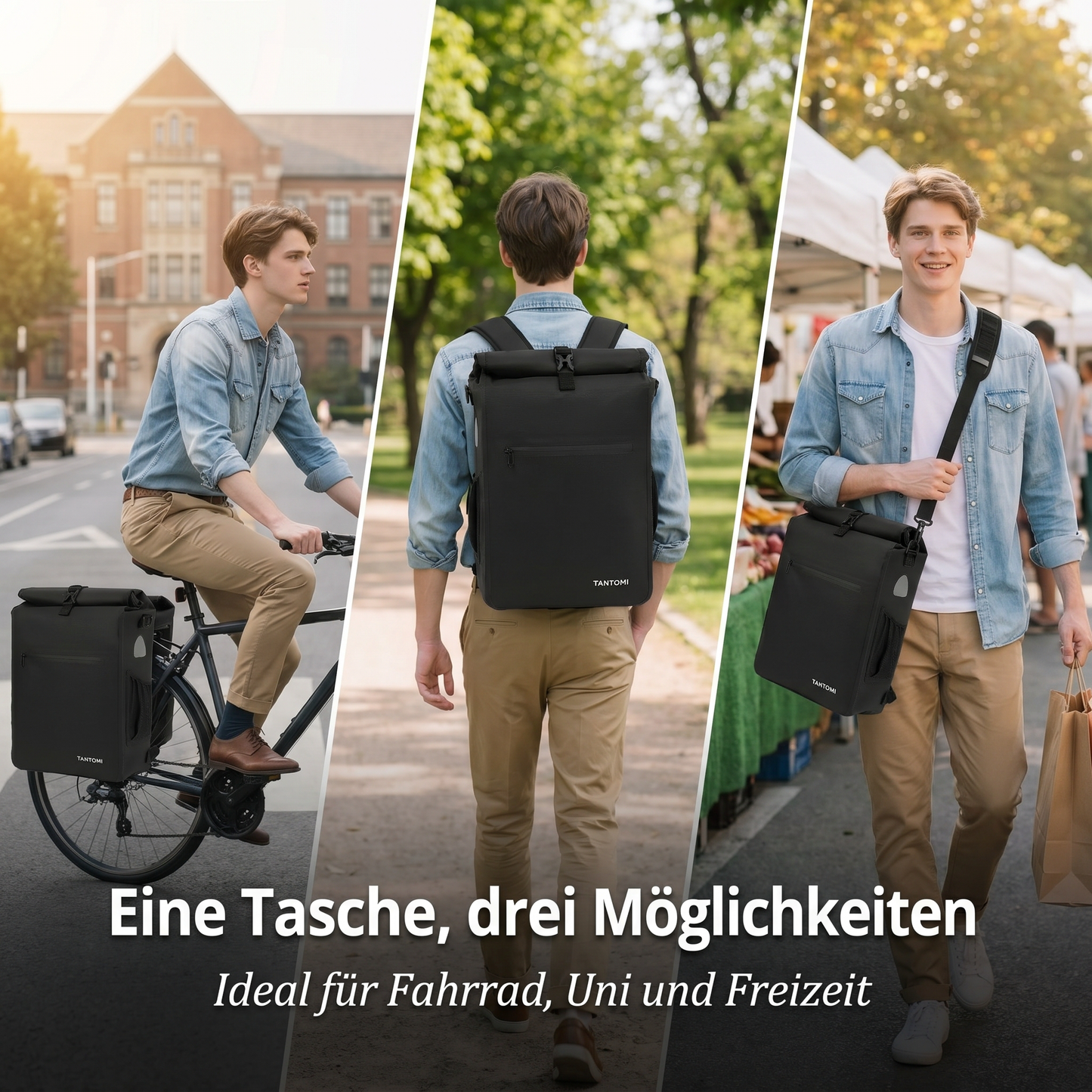 Fahrradtasche 3in1 Wasserdichte Gepäckträgertasche & Rucksack 19L - 25L