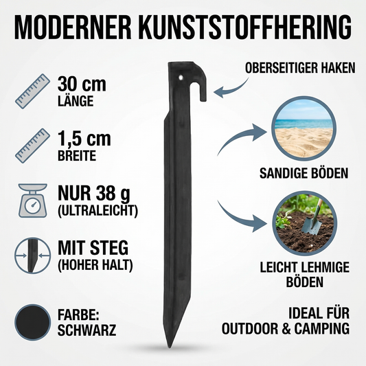 Zelt-Heringe Kunststoff 30 cm – Ultraleichte Erdnägel in Schwarz für sicheres Zelten