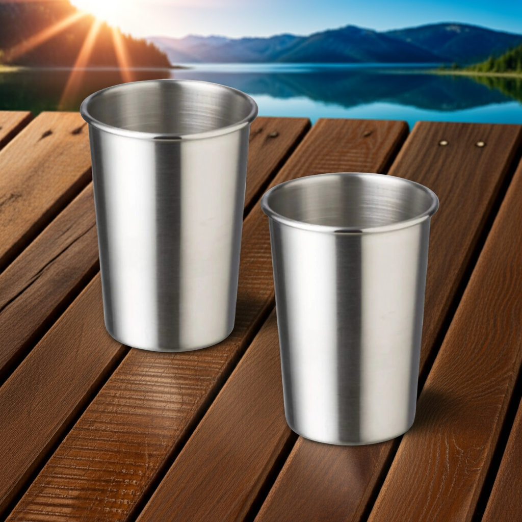 Edelstahl Becher 2 Pack Trinkbecher 350 ml ohne Griff Stapelbar Kaffeebecher