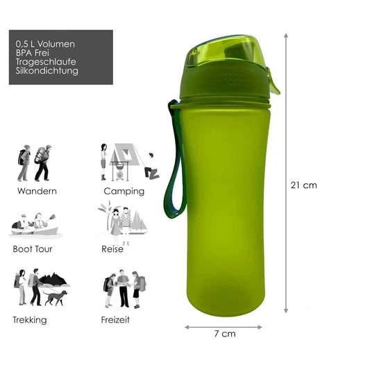 Trinkflasche mit 0,5 L Volumen grün auslaufsicher Sportflasche Schule Freizeit Kindergarten Trink Flasche