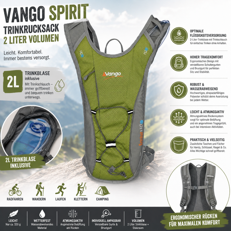 Trinkrucksack Vango Spirit 2 Liter Ultraleicht Rucksack