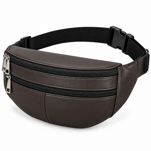 Gürteltasche Braun Leder 3 Fächer mit Reißverschluss Sling Bag