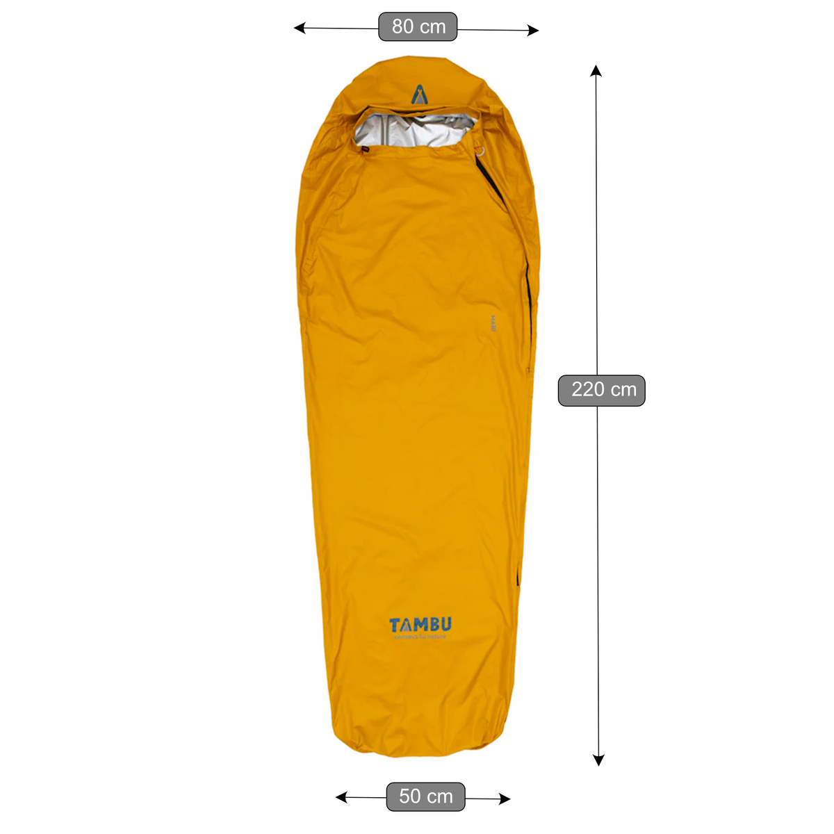 Gelber Mumienschlafsack-Überzug TAMBU, Maße 220×80×50 cm