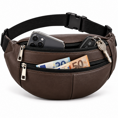 Gürteltasche Braun Leder 3 Fächer mit Reißverschluss Sling Bag