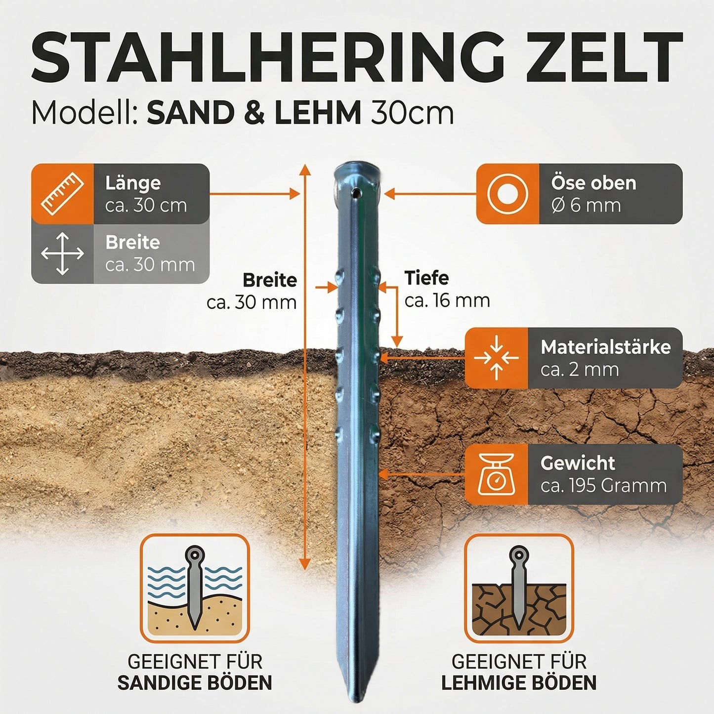 Heringe für Campingzelt 30 cm aus Stahl - Perfekte Zeltheringe für Sand und Schnee