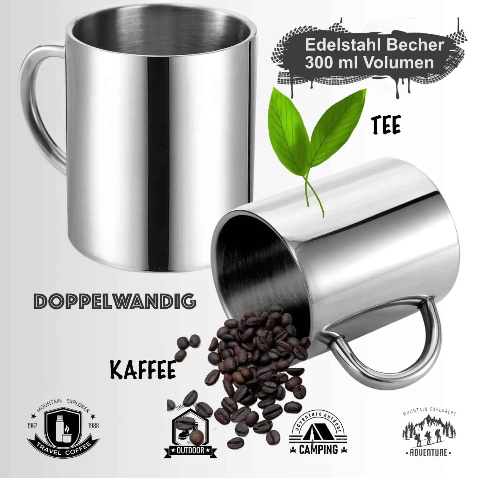becher camping Edelstahl Becher Camping – 2 Stück Doppelwandig 300 ml – Outdoor Alm