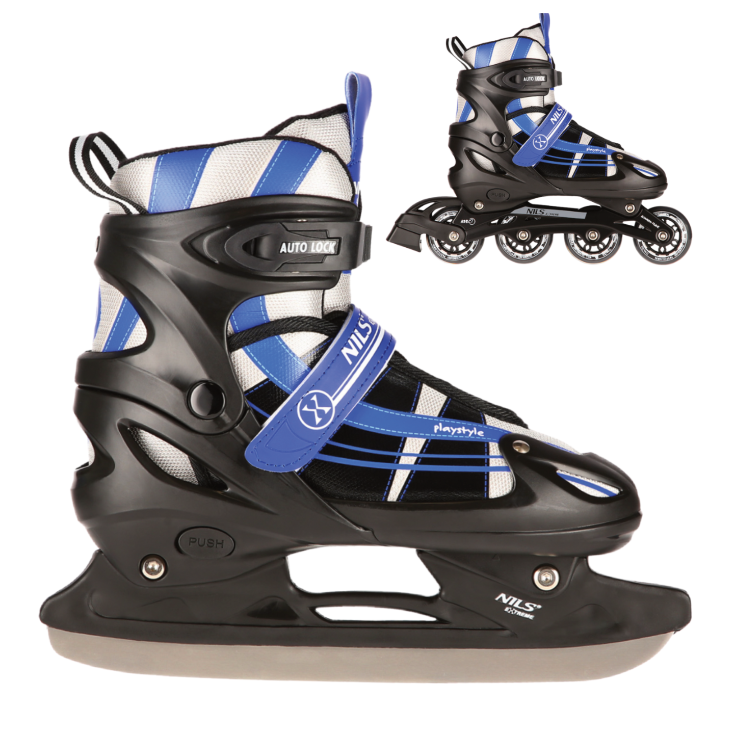 NH18366A 2-IN-1 DUNKELBLAU GRÖßE L(39-42) Schlittschuhe  MIT DER AUSTAUSCHBAREN Inline -KUFE NILS EXTREME