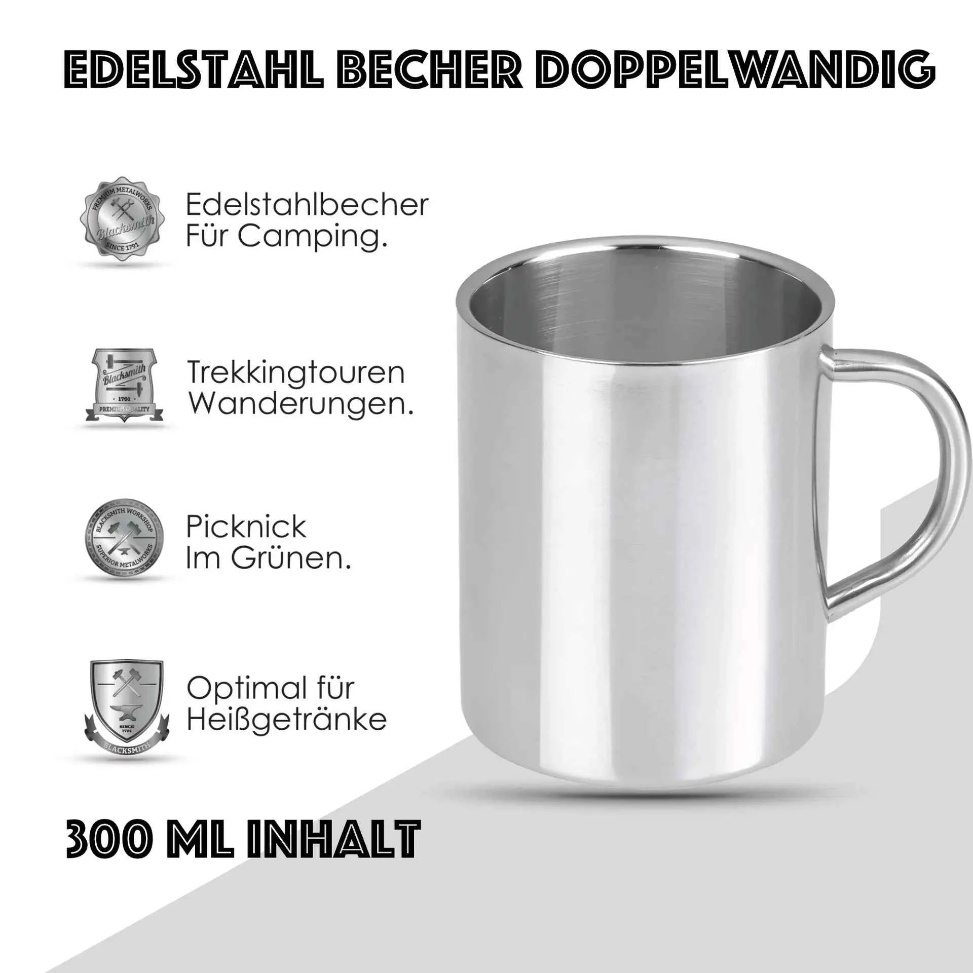 becher camping Edelstahl Becher Camping – 2 Stück Doppelwandig 300 ml – Outdoor Alm