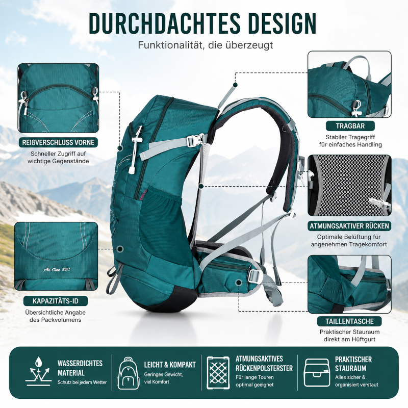Wander Rucksack 30 Liter viel Stauraum, hoher Tragekomfort Trekking