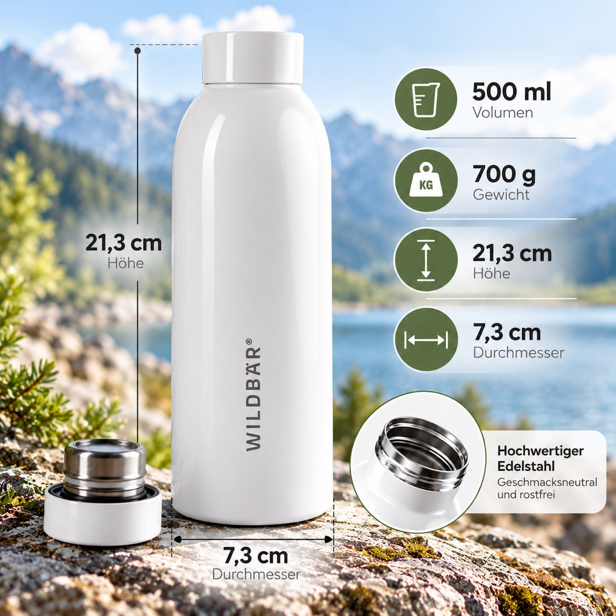 Trinkflasche aus Edelstahl Flasche 500 ml Auslaufsicher Sportflasche
