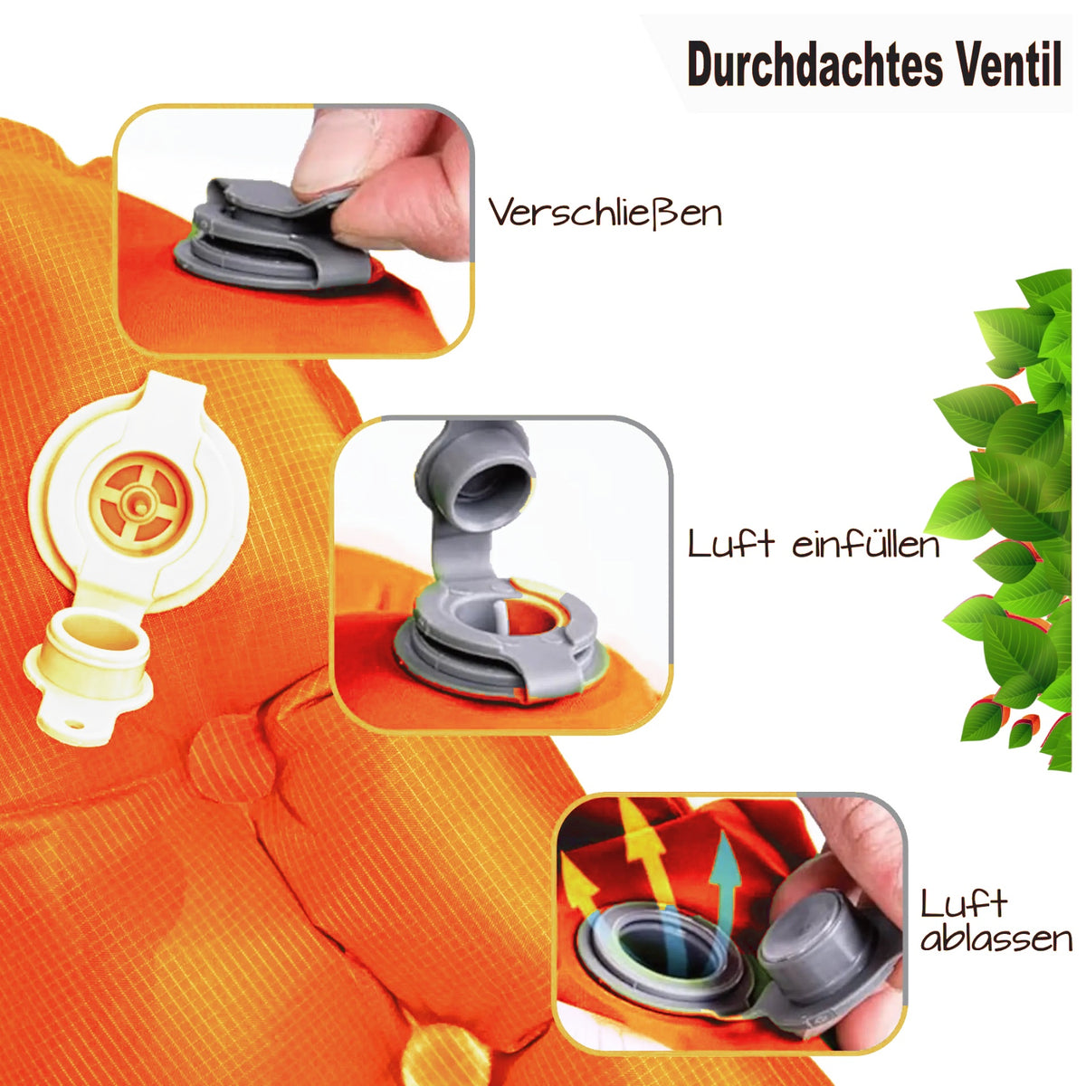Isomatte mit Ventil und Luftkanälen, orange