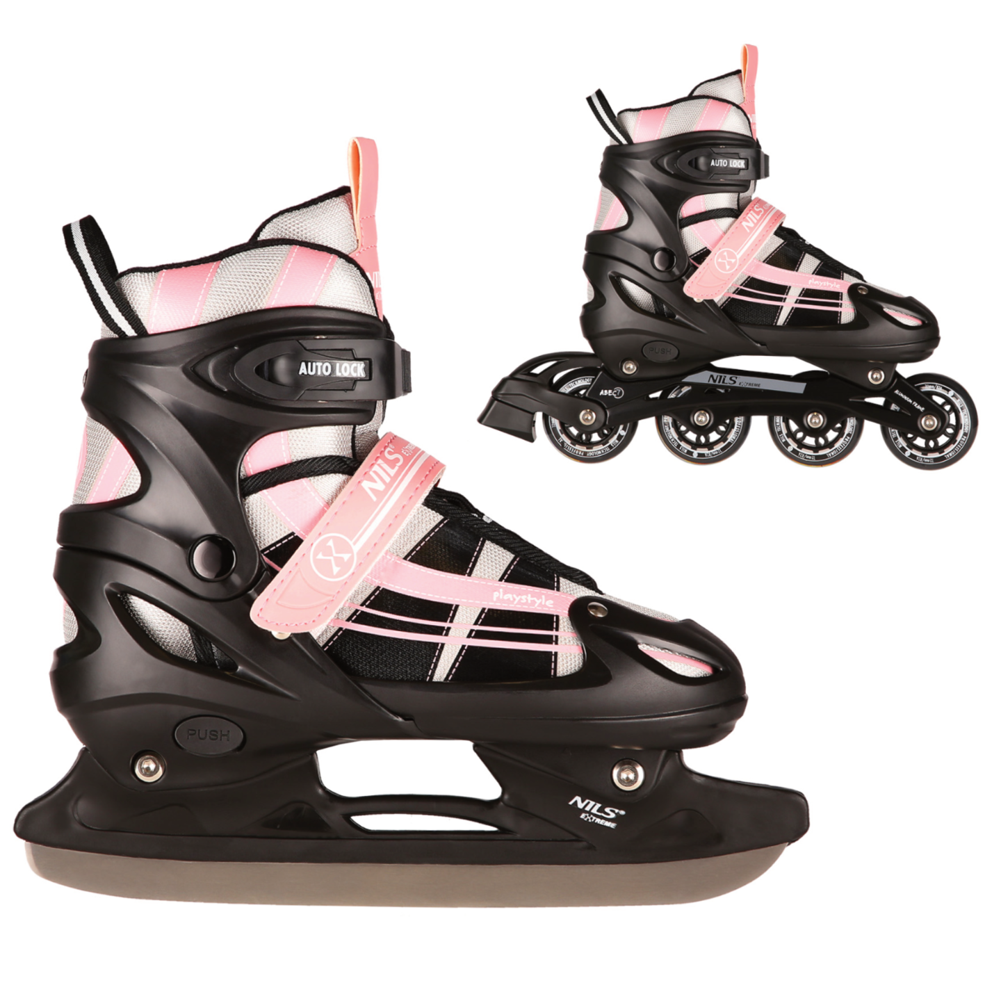 Verstellbare Schlittschuhe Größe 39-42 NH18366A 2-IN-1 ROSA Inliner Combi