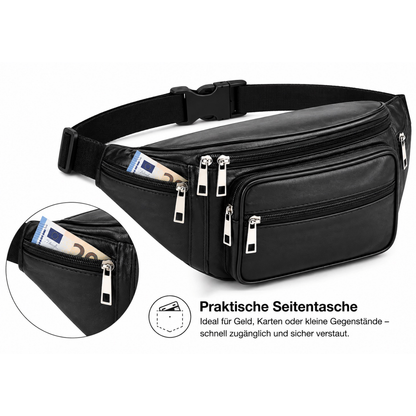 Gürteltasche Leder 6 Taschen Bauchtasche Hüfttasche Wanderrucksack