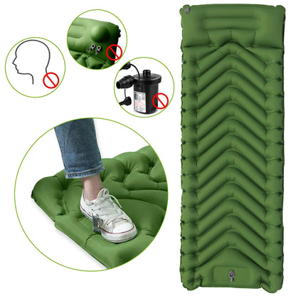 Isomatte Luftmatratze Luftbett Grün 198 cm x 69 cm für Zelt mit Kissen u Pumpe - Outdoor Alm