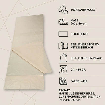 Schlafsack Inlett Hüttenschlafsack Baumwolle 200 cm x 80 cm Kissenfach