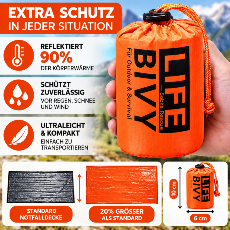 Notfall Schlafsack mit Alu Beschichtung 210 cm x 91 cm für PKW Camping Bergwandern