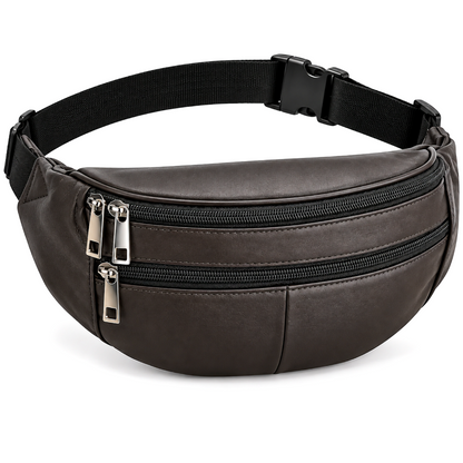 Gürteltasche Braun Leder 3 Fächer mit Reißverschluss Sling Bag