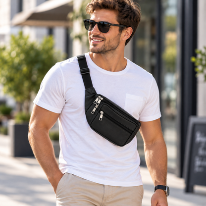 Gürteltasche 2 Leder 4 Taschen Sling Bag Gürtel Hüft Tasche