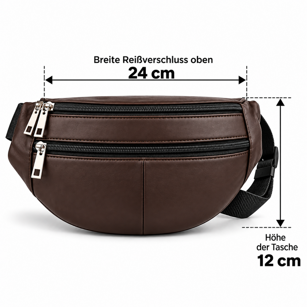 Gürteltasche Braun Leder 3 Fächer mit Reißverschluss Sling Bag