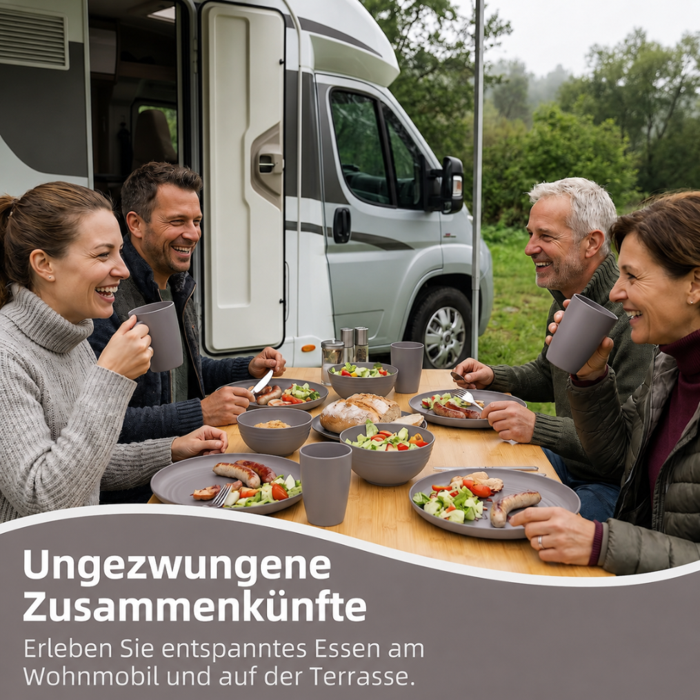 Camping Geschirr Set 16 teilig für 4 Personen Teller Schüssel Becher
