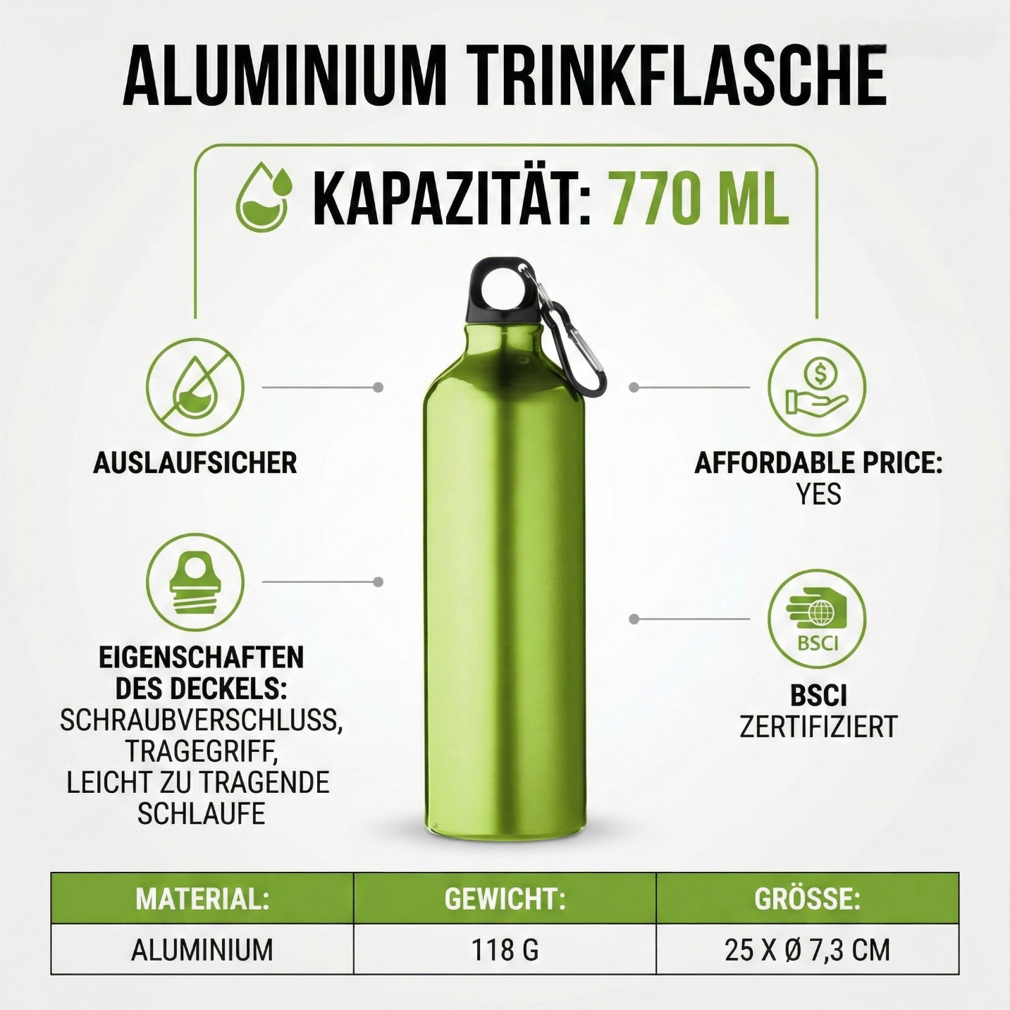 Trinkflasche Alu 770 ml Ultraleicht Schraubverschluss Flasche