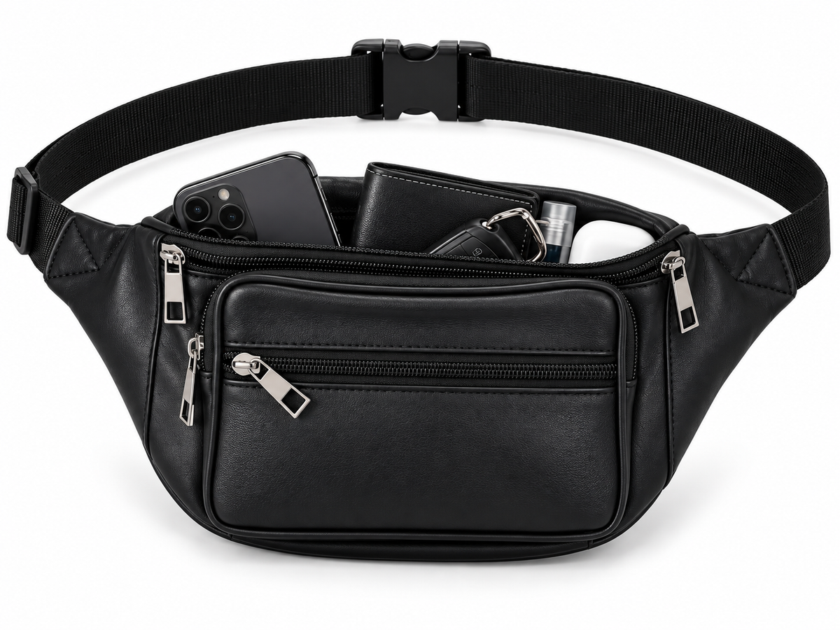 Gürteltasche 2 Leder 4 Taschen Sling Bag Gürtel Hüft Tasche