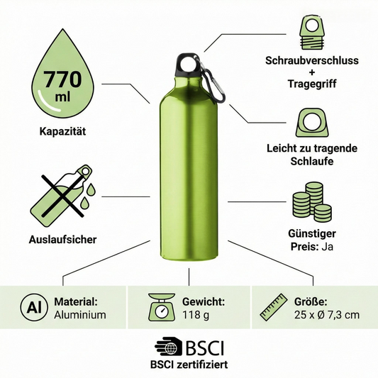 Trinkflasche Alu 770 ml Ultraleicht Schraubverschluss Flasche