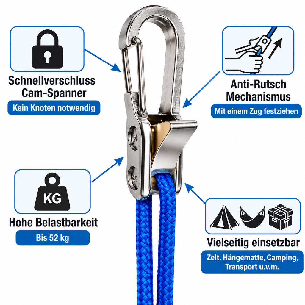 Seilspanner Set mit 6 Spannern und 6 Seilen für Zelt und Camping