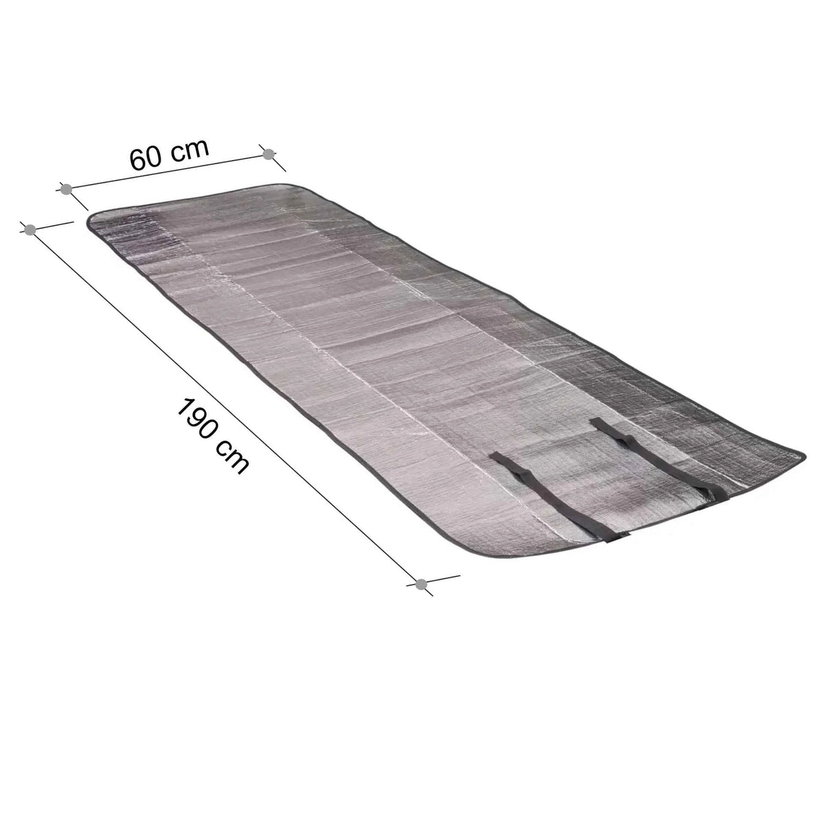 Isomatte 190×60 cm, 3-lagig, silbern-graues Muster mit zwei Befestigungsbändern