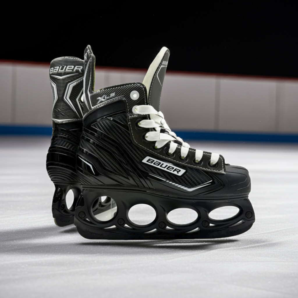Eishockey-Schlittschuh Bauer Schwarz mit strukturierter Vorderseite, Schnürung und Kufen
