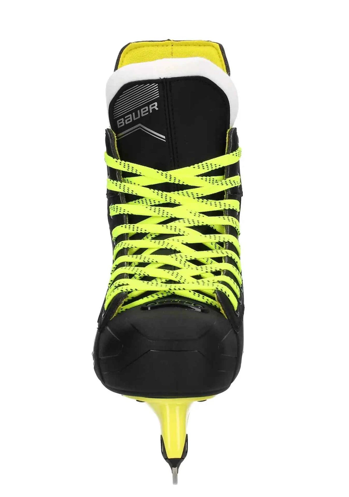Bauer Eishockey-Schlittschuh mit Fersenansicht, schwarz-gelb, gelbe Kufe und Schnürung