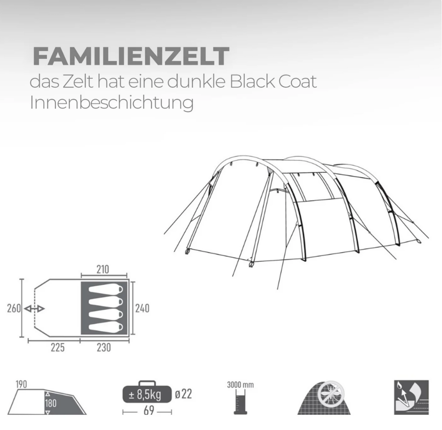 Zelt 4 Personen 3000 mm Wassersäule Campingzelt Fammilienzelt