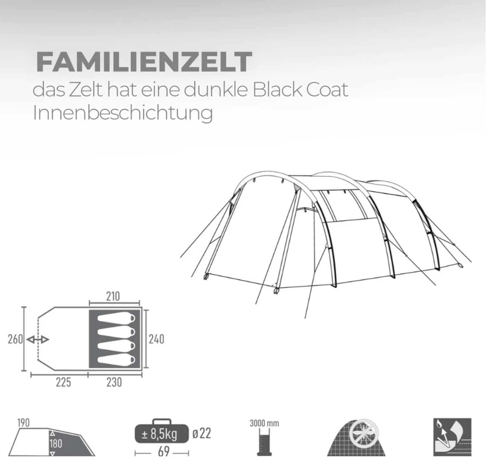 Zelt 4 Personen 3000 mm Wassersäule Campingzelt Fammilienzelt