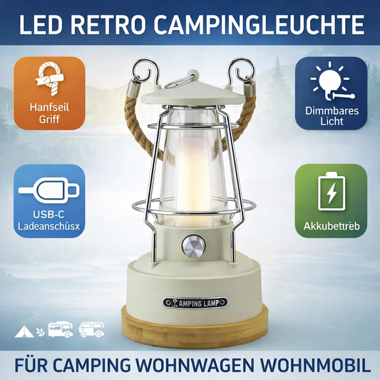 LED Campingleuchte Retro Dimmbar Akku Lampe mit USB Kabel
