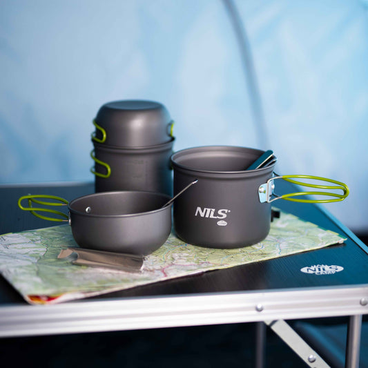 Camping Geschirr Topf Set für Gas und Feststoffkocher inkl. Transportbeutel