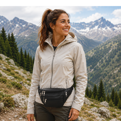 Gürteltasche Leder 6 Taschen Bauchtasche Hüfttasche Wanderrucksack