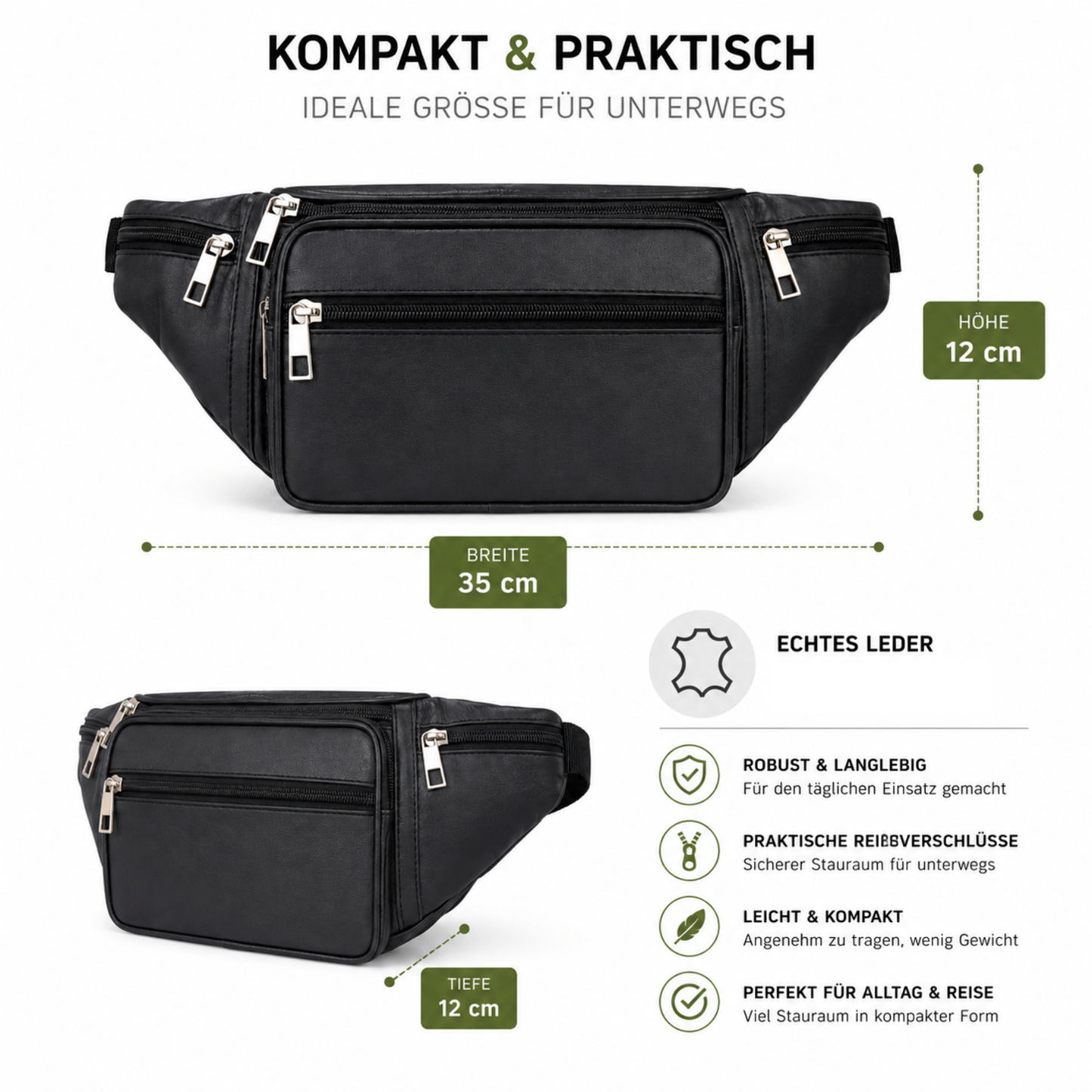 Gürteltasche Leder 6 Taschen Bauchtasche Hüfttasche Wanderrucksack