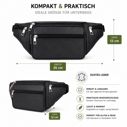 Gürteltasche Leder 6 Taschen Bauchtasche Hüfttasche Wanderrucksack