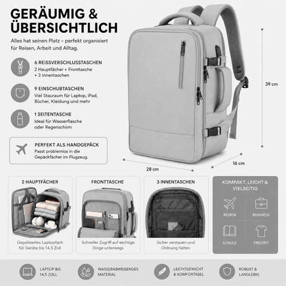 Reiserucksack Handgepäck Flugzeug Rucksack 35 Liter Grau