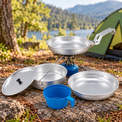 Camping Kochgeschirr Topf Pfanne Teller Becher 230 g 5-teilig