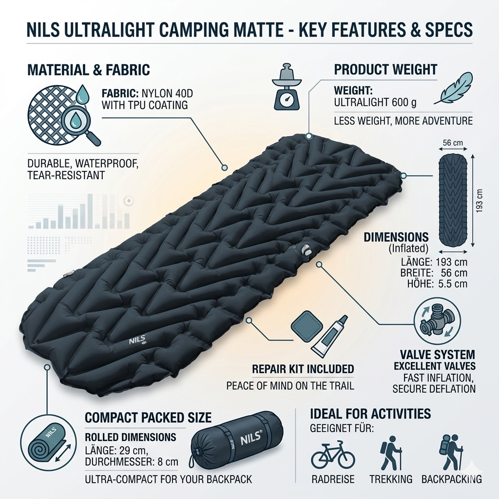 Isomatte Ultraleicht 600g Matte für Trekking Backpacking Radreise
