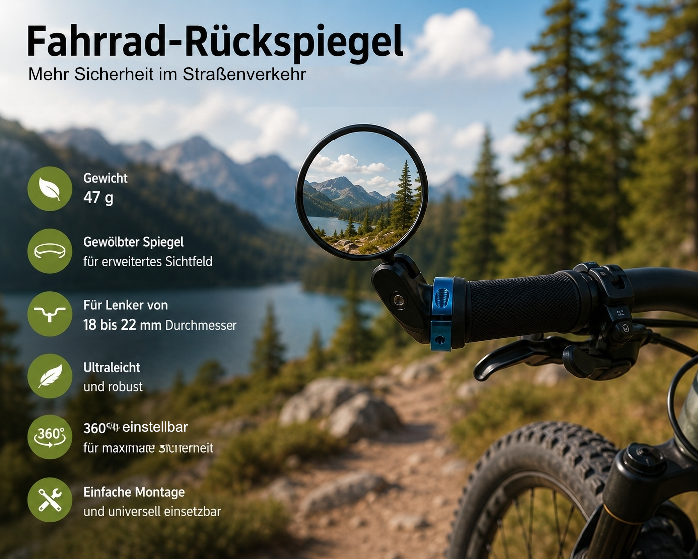 Spiegel Fahrradspiegel für Lenkerende 18-22 mm Fahrrad-Spiegel – Outdoor Alm